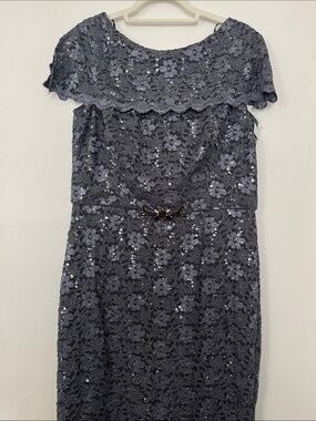 One-Shoulder Charcoal Sequin Lace Dress
